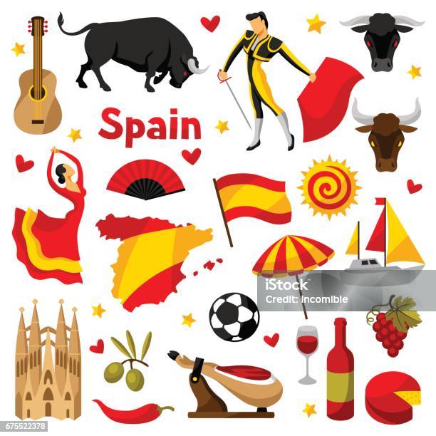 Vetores de Conjunto De Ícones De Espanha Objetos E Símbolos Tradicionais Espanholas e mais imagens de Espanha