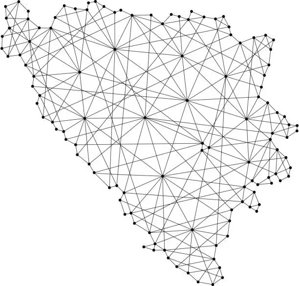 Vector illustration of Map of Bosnia and Herzegovina from polygonal black lines and dots of vector illustration