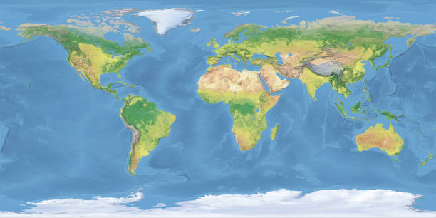 Blue earth topographic map with National boundary line stock photo