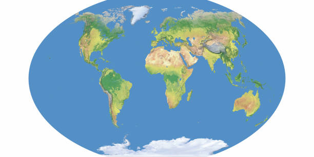 istock Winkel projection of Blue earth topographic map,no ocean topography 675526432