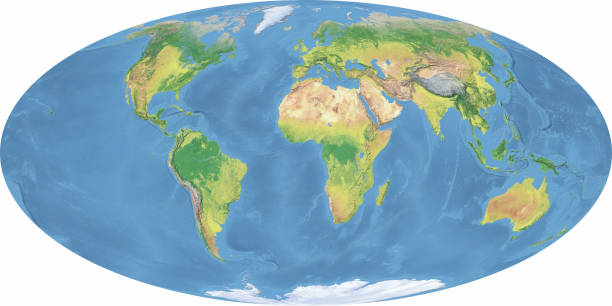 istock Mollweide projection of Blue earth topographic map 675526448