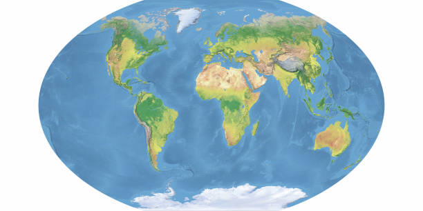 istock Winkel projection of Blue earth topographic map 675526450