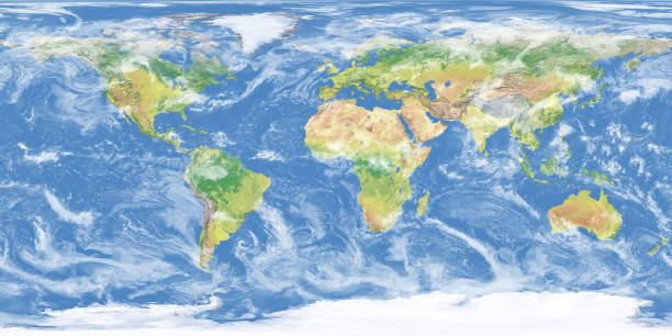 istock Blue earth topographic map with Clouds,no ocean topography 675526464