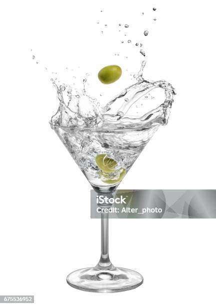 Martini With Olives And Splashes Stock Photo - Download Image Now - Martini, Splashing, Spilling