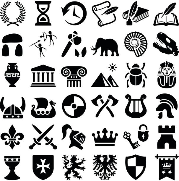 History and culture History and culture icon collection - vector silhouette ancient writing tool stock illustrations