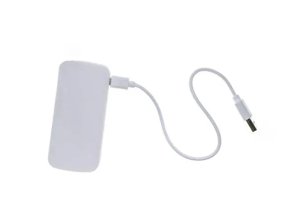 Photo of white power bank charger white background