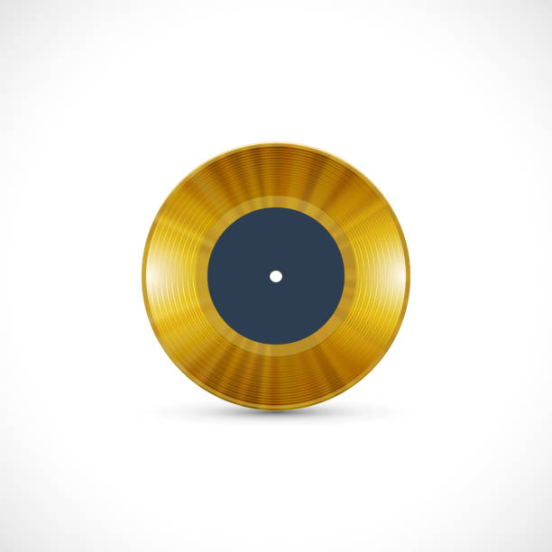 istock Vinyl disc 7 inch EP with golden grooves, shiny tracks 675553242