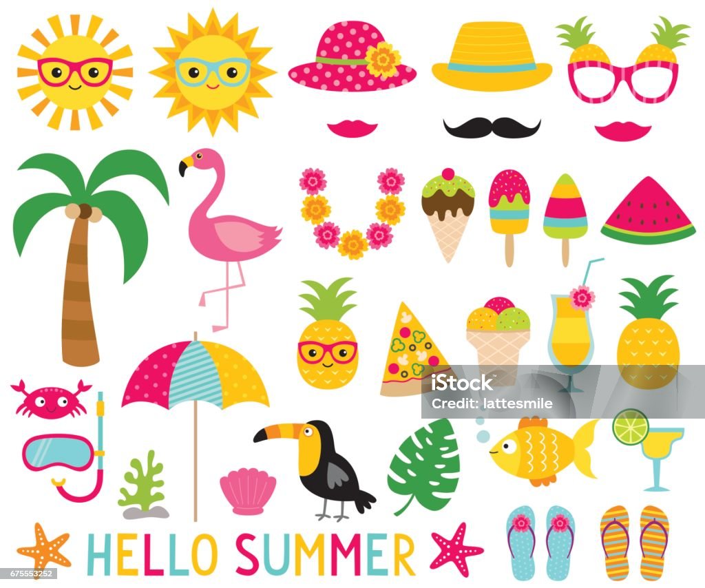 Summer photo booth props Summer photo booth props and design elements Summer stock vector