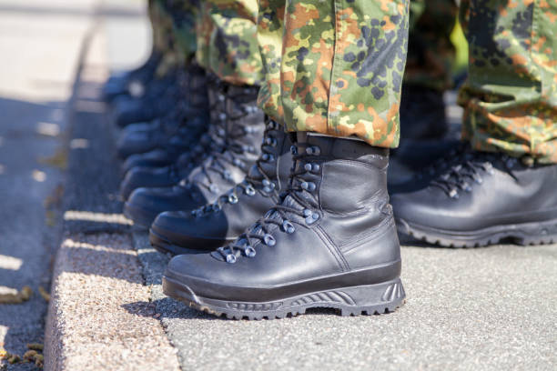 istock german army shoes in a line 675553566