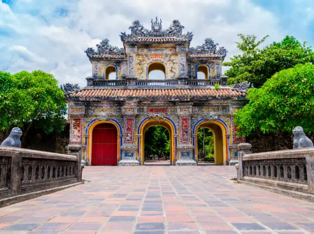 Main gate in the old citadel of Hue, the imperial forbidden purple city, Vietnam