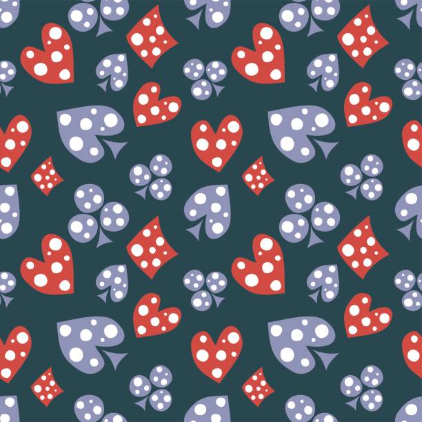 istock Seamless vector pattern with icons of playings cards. Background with hand drawn ornamental symbols on the blue. Decorative repeating ornament. Series of Gaming and Gambling Seamless Patterns. 675560782
