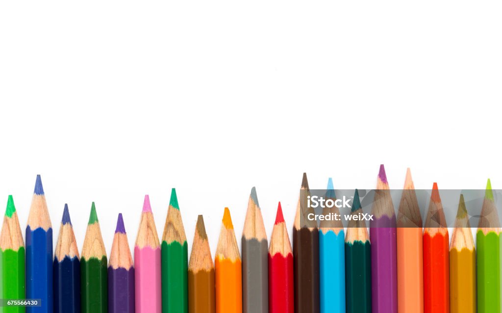 Row of color pencil on white background. Row of color pencil on white background Colored Pencil Stock Photo