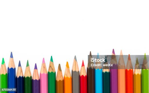 Row Of Color Pencil On White Background Stock Photo - Download Image Now - Colored Pencil, Multi Colored, Arrangement