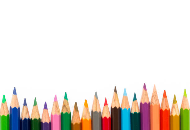 istock Row of color pencil on white background. 675566512