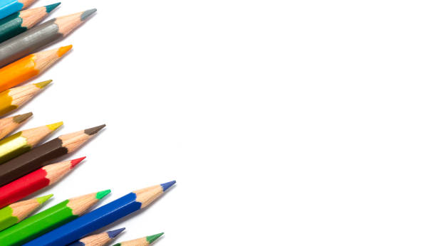 istock Row of color pencil on white background. 675567492