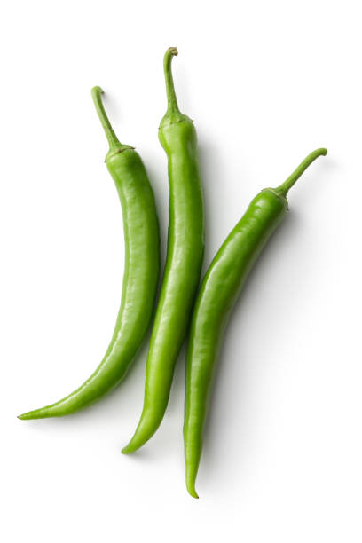 Vegetables: Green Chili Peppers Isolated on White Background