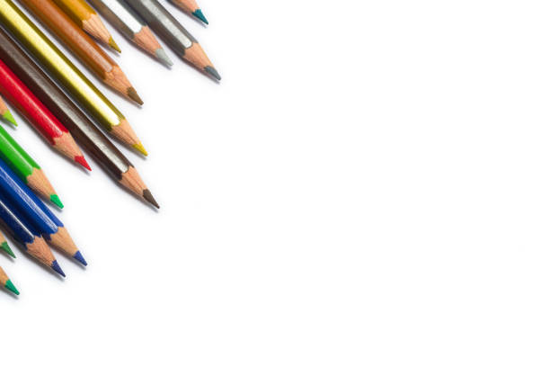 istock Row of color pencil on white background. 675568006