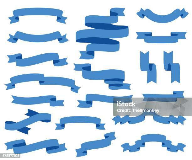 Collection Of Ribbons With Blue Vector Eps10 Stock Illustration - Download Image Now - Award Ribbon, Web Banner, Banner - Sign