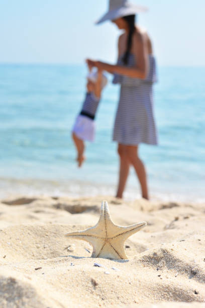 istock Mother playing with cute daughter on beach 675580030