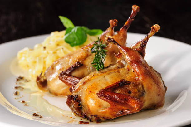 istock Roasted or fried quail with herbs and tagliatelle 675586696