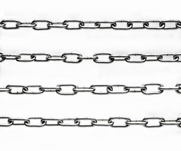 Metal chain parts isolated on white background.