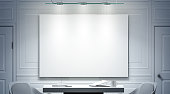 White office interior with blank banner mockup on the wall