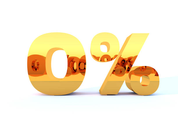 istock Gold zero percent or 0% with self over white background. 675593312