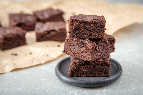 Homemade Delicious Chocolate Brownies. closeup chocolate cake stock photo