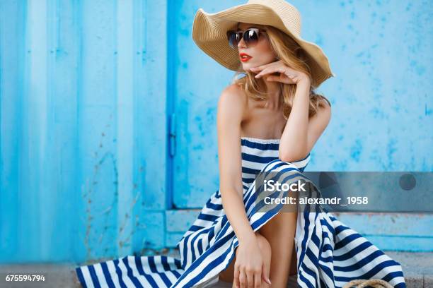 Summer Portrait Of A Woman In A Straw Hat Stock Photo - Download Image Now - Summer, Fashion, Fashion Model
