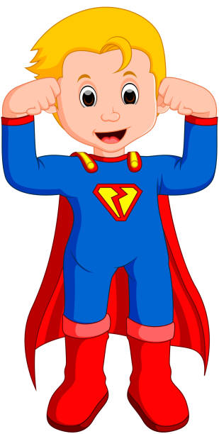 superbohater dziecko kreskówka - fun red men cape stock illustrations