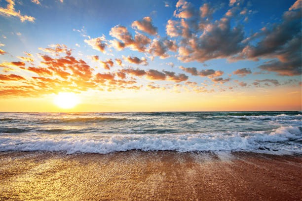 istock Seascape during sundown. Beautiful natural seascape. 675597772