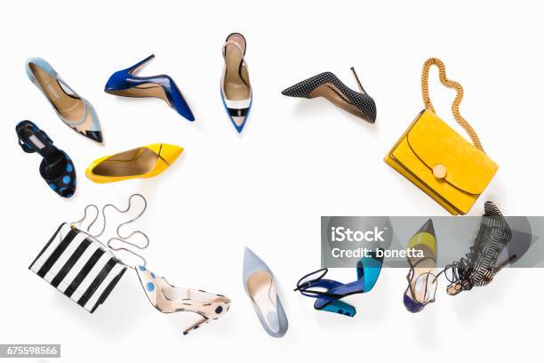 Womens Luxury High Heels With Handbag Isolated On White Background Stock Photo - Download Image Now