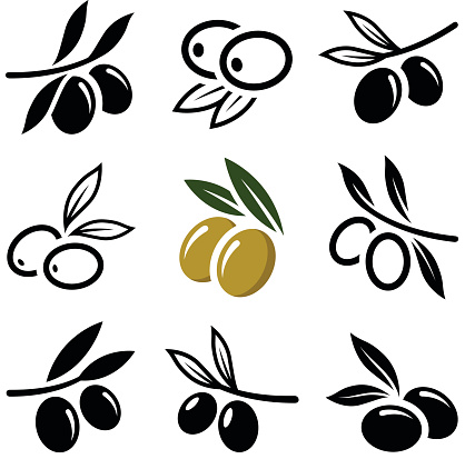 Olive icon collection - vector outline and silhouette