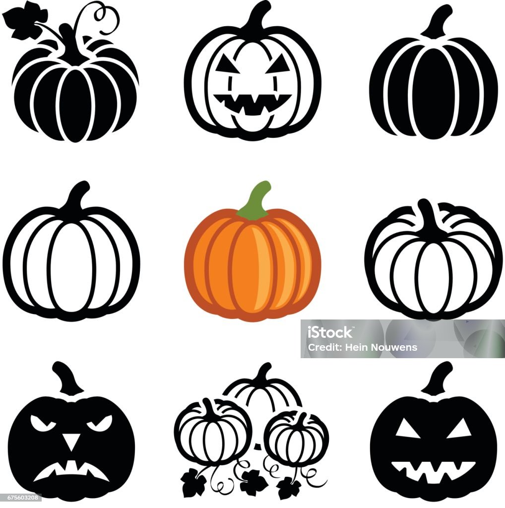 Pumpkin Pumpkin halloween icon collection - vector outline and silhouette Pumpkin stock vector