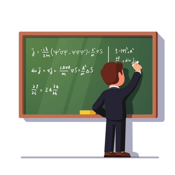 mann lehrer oder schüler schreiben auf klasse kreidebrett - blackboard writing chalk teacher stock-grafiken, -clipart, -cartoons und -symbole