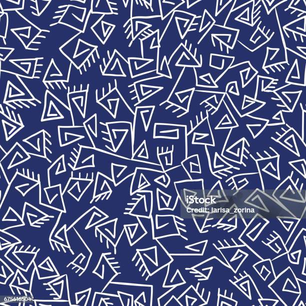 Tribal Vintage Stekelige Etnische Patroon Blauwe En Witte Vector Achtergrond Stockvectorkunst en meer beelden van Aardappel