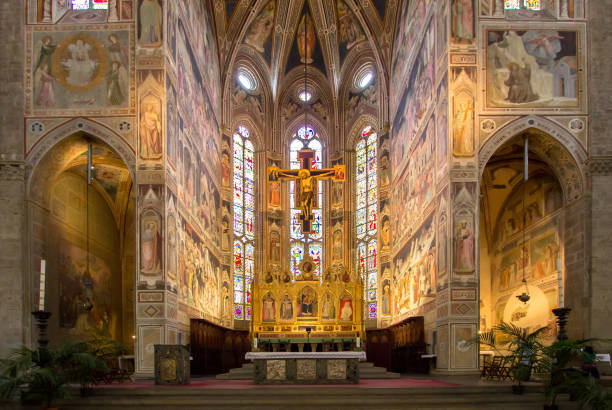 the interior of the basilica of santa croce - european culture spirituality traditional culture famous place imagens e fotografias de stock