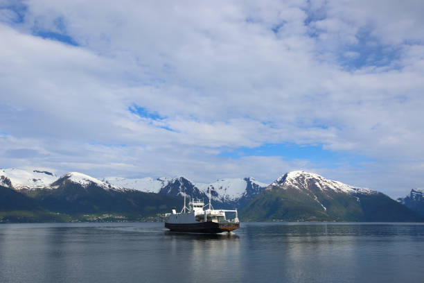 Ferry over fjord in Norway, Sognefjord, ferry route from Vangsnes to Hella and Dragsvik