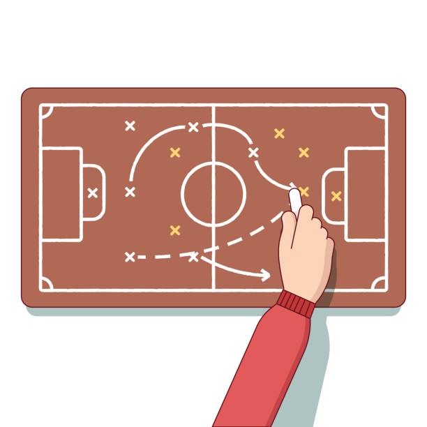 Football or hockey coach planning an upcoming game Football or hockey coach is planning an upcoming game. Business metaphor of tactics, strategy planning, coaching. Modern flat style thin line vector illustration isolated on white background. upcoming events clip art stock illustrations