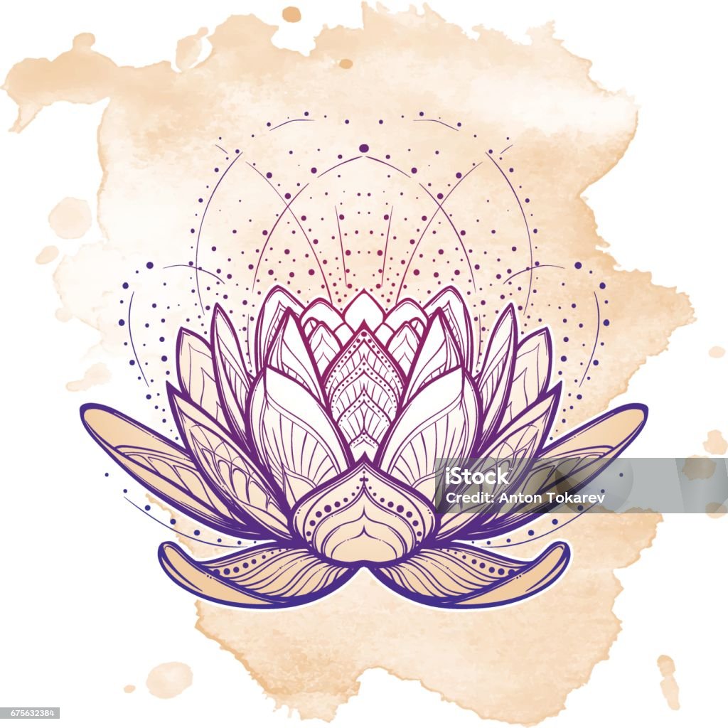 Lotus flower. Intricate stylized linear drawing isolated on grunge background. Lotus flower. Intricate stylized linear drawing isolated on grunge background. Concept art for Hindu yoga and spiritual designs. Tattoo design. EPS10 vector illustration. Sketch stock vector