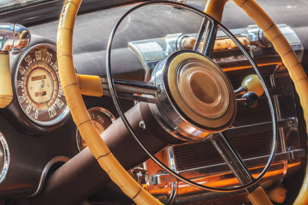 istock Dashboard of a classic car 675635676