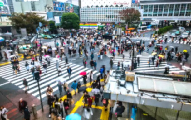 Photo of Blurred Crowd of People On Street at Shibuya,Tokyo,Japan,Vintage Toned Image.