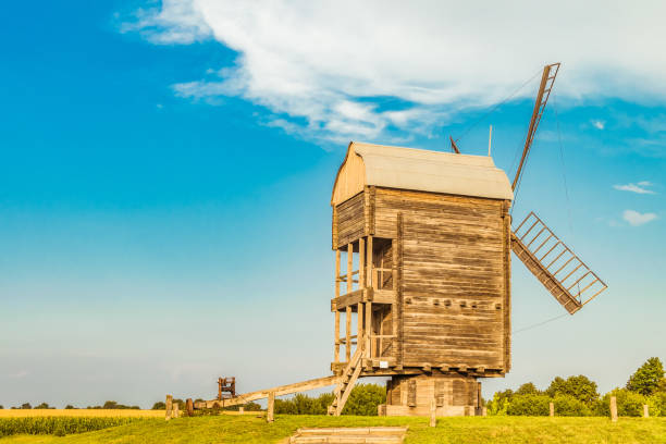 istock Large Russian wooden mill. Rear view. 675643312