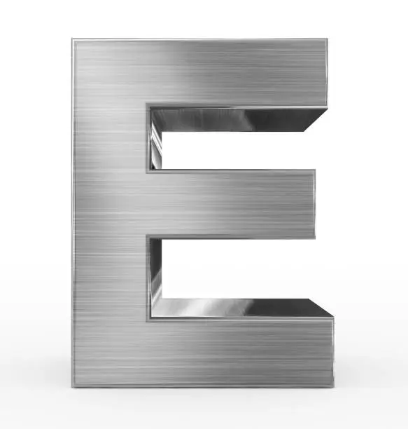 letter E 3d metal isolated on white - 3d rendering