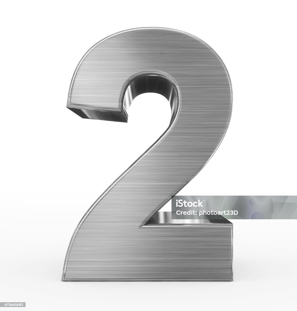 number 2 3d metal isolated on white number 2 3d metal isolated on white - 3d rendering Metal Stock Photo