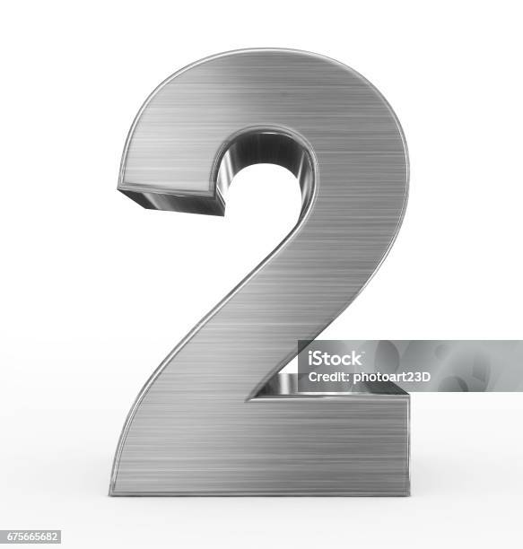 Number 2 3d Metal Isolated On White Stock Photo - Download Image Now - Metal, Number, Three Dimensional