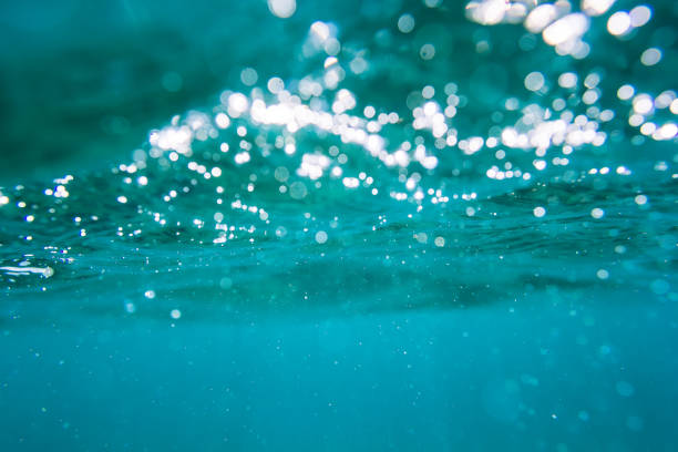 istock Water bubbles in underwater in blue ocean. Water texture. 675673560