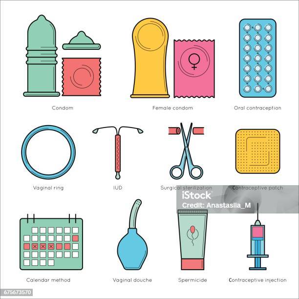 Planning Pregnancy And Birth Control Stock Illustration - Download Image Now - Contraceptive, Diaphragm - Contraceptive, Condom