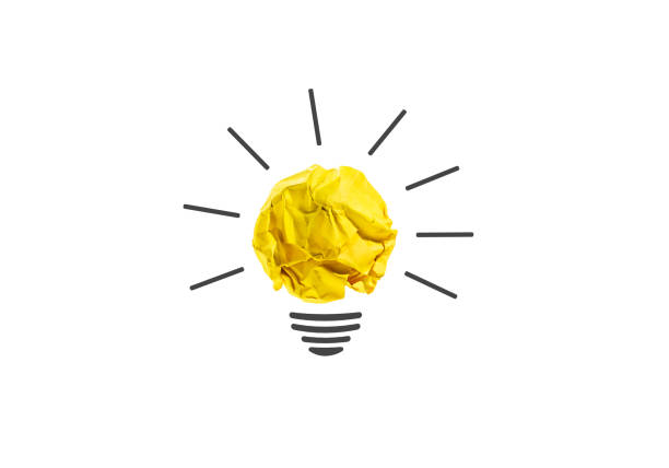 istock Ideas with yellow paper crumpled ball ( lightbulb ).creativity concept. 675673646