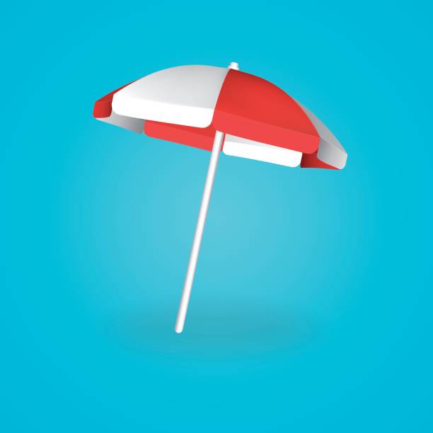 ilustrações, clipart, desenhos animados e ícones de guarda-chuva de praia vermelho e branco. ilustração do vetor. - chapéu de sol